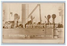 c1920's U.S.S. Pittsburgh Leaving Philadelphia PA RPPC Photo Antique Postcard picture