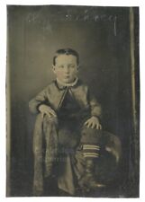 Dapper Boy Child 1870 Handsome Tintype Photo Socks Jacket Cardigan Boots  picture
