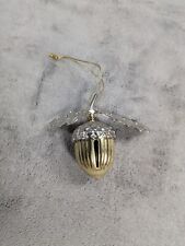 Vintage Acorn Silver Tone Metal Bell Christmas Ornament 3” picture