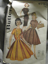 c late 50s Butterick 9795 sz 12  Womens Dress Pattern picture