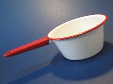 Vintage Red and White Enamel ware Metal Sauce Pan 1 Qt Exceptional Condition picture