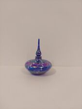 Blue Irridescent Art Glass Perfume Bottle With Pulled Feather Design With... picture