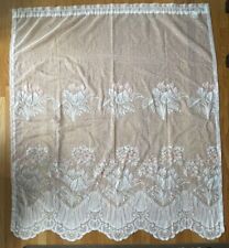 Vintage White Lace Curtain Panel Light Pink Floral Scalloped 55x65 Made In USA picture