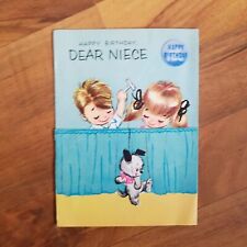 VTG 1960s BIRTHDAY CARD FOR NIECE PUPPET SHOW ANTHROPOMORPHIC CAT AND DOG TUB15  picture