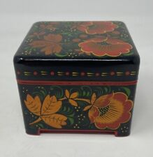Russian Traditional Khokhloma Vintage Folk Art Wood Trinket/Jewelry Lacquer Box picture