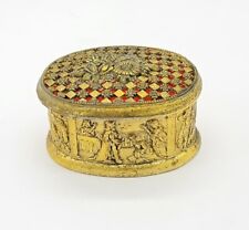 Vintage Medieval Scenes Gold Tone Jewelry Trinket Fabric Lined Box TAJ Imports  picture