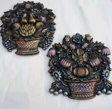 Vintage Syroco Wall Plaque Mid Century Set of 2 Fruit Flower Baskets picture