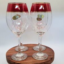 Cristalleria Fratelli Fumo Fine Italian Glasses Large Wine Red Stem Gold Rim... picture