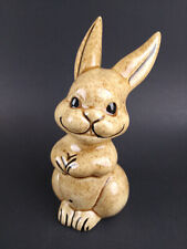Vintage Ceramic Brown Speckled Bunny Rabbit Smiling Happy Figurine Figure 6 inch picture