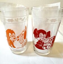 Swanky Swigs 2 Vintage Kraft Juice Glasses Rooster Puppy Red Bird Elephant Glass picture