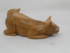 HAND CARVED WOOD PLAYING CAT FIGURINE 6