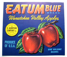 Original EATUM BLUE apple crate label S. Albertson Co Inc Yakima Wenatchee WA picture