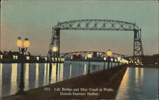 Lift Bridge Ship Canal night view Duluth Superior Harbor MN WI ~ 1940s postcard picture