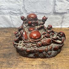 Vintage Sou Shan Stoneware Red Resin Smiling Buddha With Kids Statue Figure picture