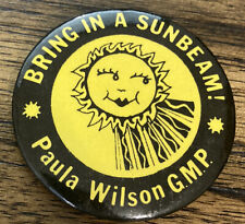 Bring In A Sunbeam Paula Wilson GMP VINTAGE Pinback Button Black & Yellow 2” picture