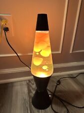 Lava Lamp Orange Wax Clear Liquid Black Base Bottle Capped Vintage picture