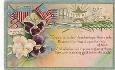 MEMORIAL DAY - Flowers and Flags The Brave Die Never Patriotic Postcard - 1909 picture