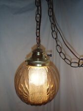 Vtg MCM Hollywood Regency 70s Smoky Grey Glass Swag Lamp Light Ceiling Fixture picture
