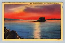 Sunset Over Black Rock, Great Salt Lake Utah Vintage Postcard picture