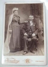 antique victorian WEDDING PHOTO cabinet WHITE VEIL BLACK DRESS chicago il #1 picture