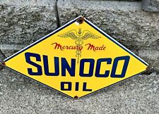 VINTAGE PORCELAIN SUNOCO OIL MERCURY MADE GASOLINE PUMP PLATE STATION SIGN picture