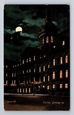 Baltimore MD-Maryland, Panoramic Night View City Hall, Vintage c1910 Postcard picture