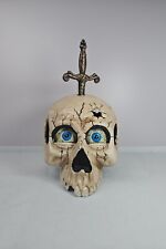 Vintage Large Heavy Cast Iron Mechanical Skull w/ Dagger- Eyes Open & Close  picture