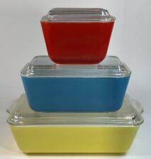 Vintage Pyrex Refrigerator Dishes Lids Primary Colors MCM Set 501, 502, 503 NICE picture