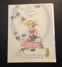 Vintage Happy Birthday Greeting Card Paper Collectible Girl In Pink Dress picture