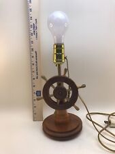 Vintage Nautical Ship's Wheel Helm Lamp Mid Century MCM Wood Turns Light Works picture