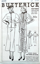 RARE 1930s BUTTERICK 6245 BUST 40 JACKET DRESS SCARF UC/FF picture