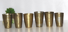 1920s Vintage Handcrafted Brass Inlay Work Tumbler Glass Kitchenware Set Of 6 picture