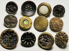 Antique Vintage Lot Of 12 Metal Buttons Victorian Picture Oak Tree Etc picture