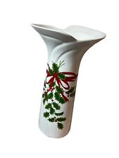 Mount Clemens Pottery Christmas Vase Ribbon and Holly Holiday Red Green picture