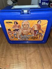 WWF WWE Thermos Lunchbox Vintage 1986 Blue Plastic Hulk Hogan Piper Andre picture