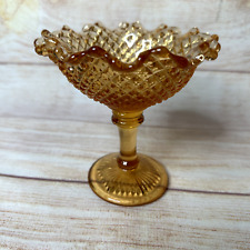 Vintage Westmoreland Golden Sunset Amber Diamond Ruffle Compote Pedestal Bowl picture