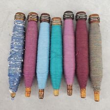 7 Antique Wooden Bobbin Spool Original Thread Industrial Textile Mill Spindle picture
