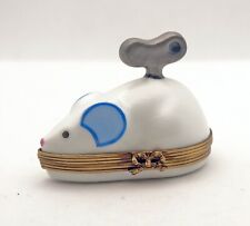 New Authentic French Limoges Trinket Box Cute Mechanical White Mouse - Cat Toy picture