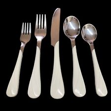 Fiesta Flatware 5 Pc Place Setting Pearl Gray Swirl Stainless 1980s picture