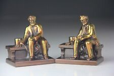 Vintage Philadelphia Mfg Hand Cast Metalware Abraham Lincoln on Bench Bookends picture