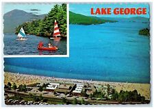1978 Lake George State Beach Aerial View Sailboat Boating Tourist NY Postcard picture