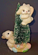 Vintage Easter Bunny Bottlebrush Tree w/Climber Figurine Rabbit Ceramic picture