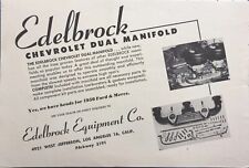 Edelbrock Equipment Company Los Angeles Chevy Manifolds Vintage Print Ad 1950 picture