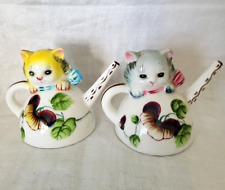 Vintage Norcrest kittens in watering can/teapot salt & pepper shaker cottagecore picture