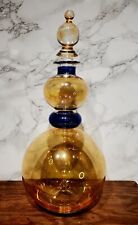Vintage Iridescent Amber/Blue Rainbow Glass Decanter/Stopper, Hand Blown Italy picture