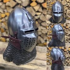 Medieval German Bascinet Monkey face 14 Gauge With Chain Mail Helmet 15th centur picture