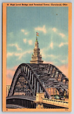 Postcar Cleveland Ohio High Level Bridge Terminal Tower Vintage Unposted picture