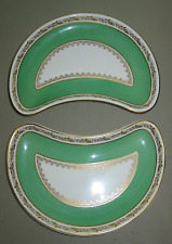 Antique 2 English Mintons China Bone Dishes Green & White With Gold Trim picture