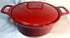 “Dash of That” Red Cast Iron Enameled 2.5qt Double Handled Pan with Lid picture