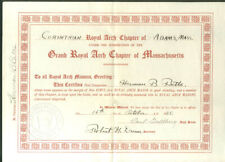 Grand Royal Arch Masonic Corinthian Chapter Adams MA Member Certificate 1935 picture